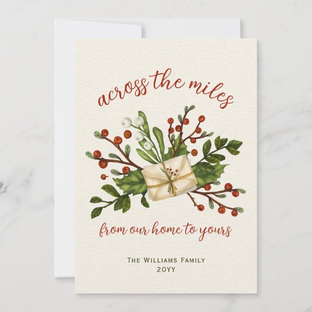 Merry Christmas Holly Berries Across the Miles Holiday Card (Front)