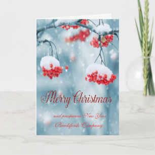 Merry Christmas Holly Berries,Branches Snow Holiday Card