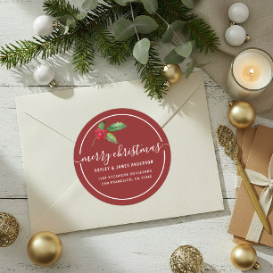 Merry Christmas Holly Berries New Address Classic Round Sticker