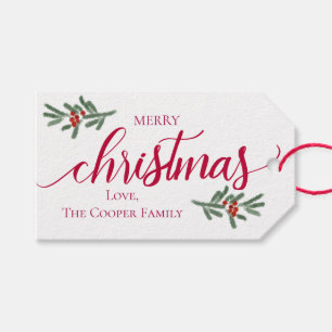 Merry Christmas- Holly berries, spruce Gift Tags