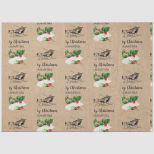 Merry Christmas Holly Berries Winter Kraft Brown Tissue Paper