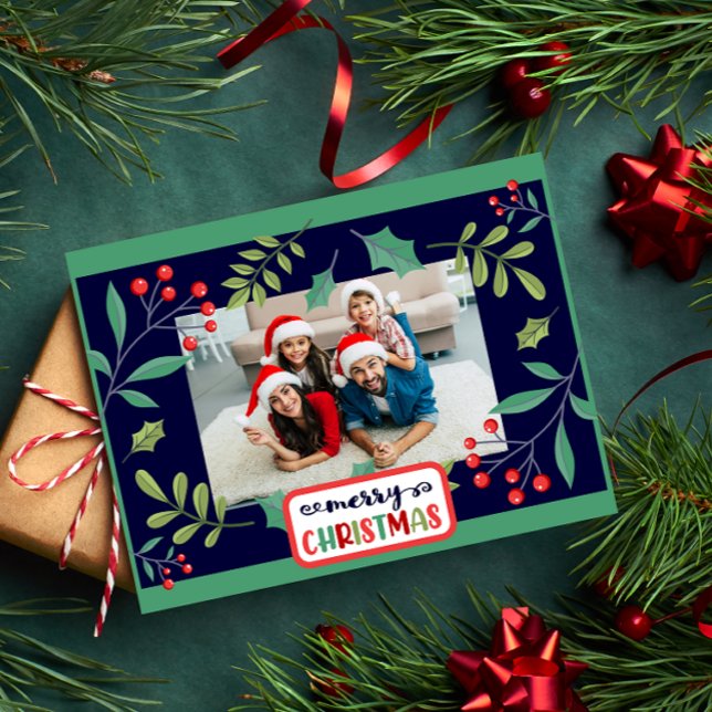 Merry Christmas Holly Berry (add your photos) Holiday Postcard (Creator Uploaded)