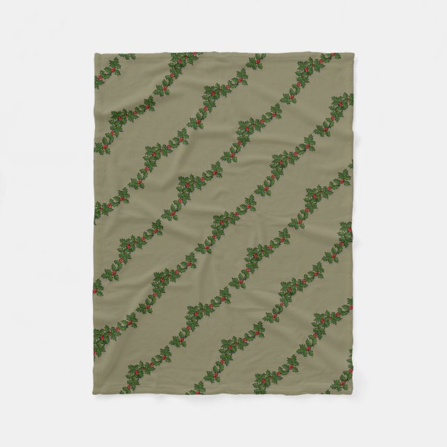Merry Christmas,Holly Berry Branches -Personalized Fleece Blanket (Front)