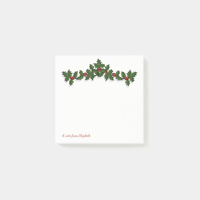Merry Christmas,Holly Berry Branches -Personalized Post-it Notes (Front)
