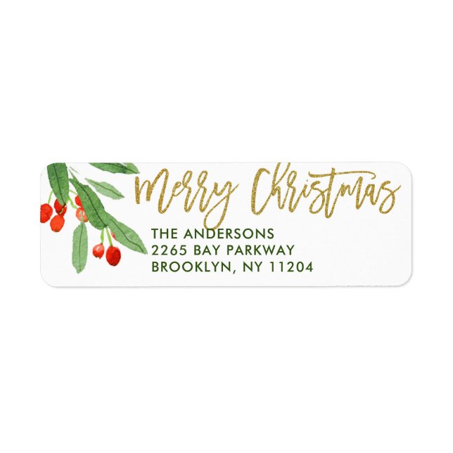 Merry Christmas Holly Berry Holiday Return Address (Front)