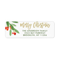 Merry Christmas Holly Berry Holiday Return Address
