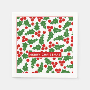 Merry Christmas holly berry pattern red and green Napkin