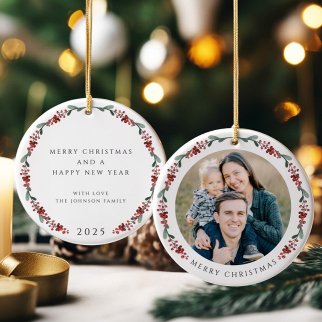 Merry Christmas Holly Botanical Photo Ceramic Ornament (Merry Christmas Holly Botanical Photo Ceramic Ornament)