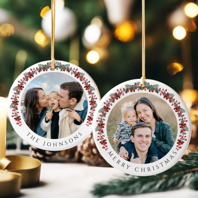 Merry Christmas Holly Botanical Photo Ceramic Ornament (Merry Christmas Holly Botanical Photo Ceramic Ornament)