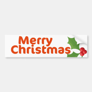 Merry Christmas Holly Bumper Sticker
