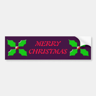Merry Christmas Holly Bumper Sticker