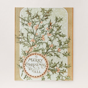 Merry Christmas Holly Classic Vintage Holiday Jigsaw Puzzle