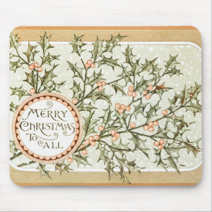 Merry Christmas Holly Classic Vintage Holiday Mouse Pad