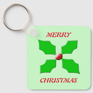 Merry Christmas Holly Custom Keychain