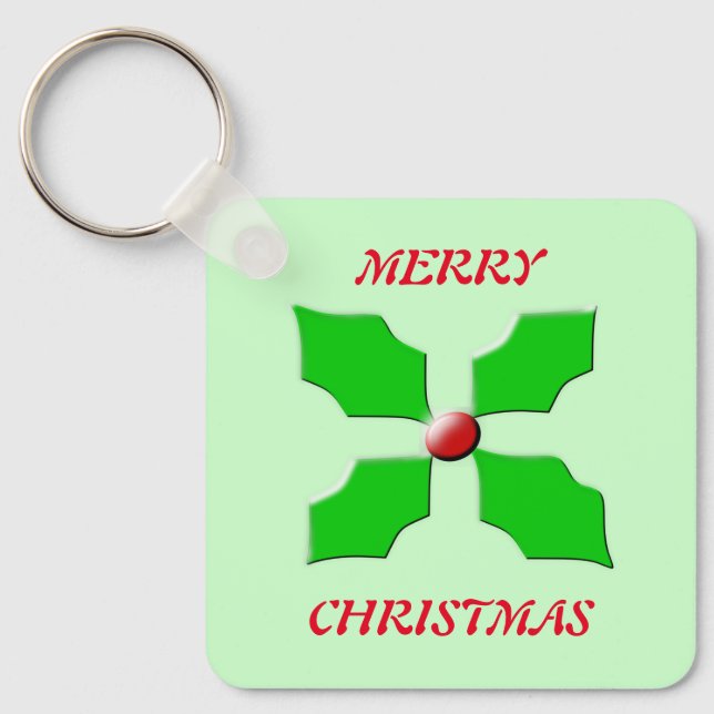 Merry Christmas Holly Custom Keychain (Front)