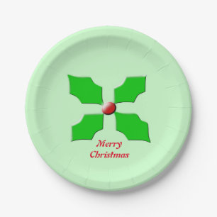 Merry Christmas Holly Custom Paper Party Plates
