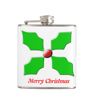 Merry Christmas Holly Customizable Flask