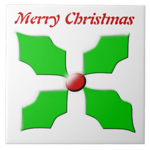 Merry Christmas Holly Customizable Tile