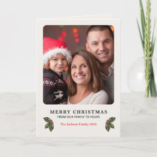 Merry Christmas Holly Family Photo Frame Holiday Card