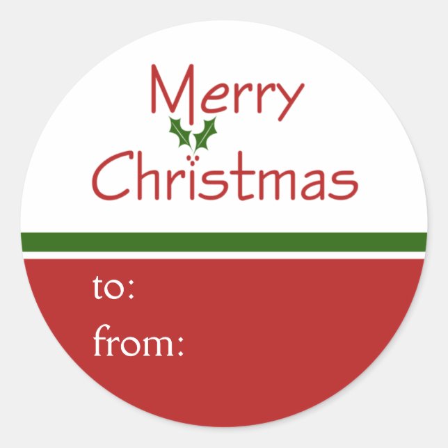 Merry Christmas Holly Gift Tag Stickers (Front)