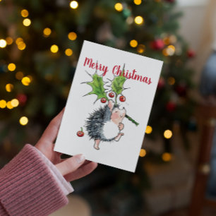 Merry Christmas Holly Hedgehog Holiday Card
