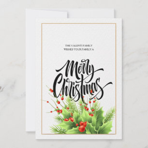 Merry Christmas Holly Holiday Card
