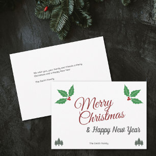 Merry Christmas Holly Holiday Card