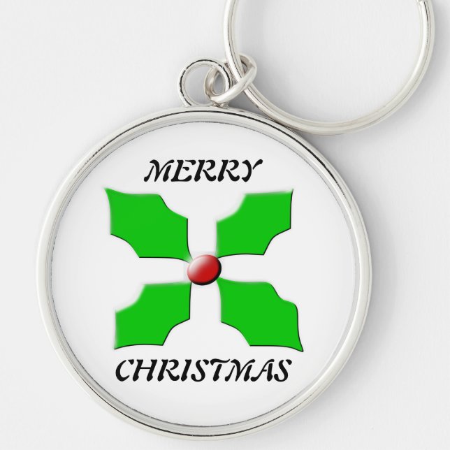 Merry Christmas Holly Keychain (Front)