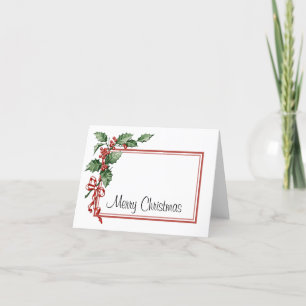 Merry Christmas Holly Leaves Vintage Red Holiday Card