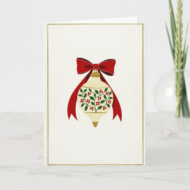 Merry Christmas Holly Ornament Card (Front)