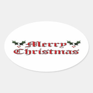 Merry Christmas - Holly Oval Sticker