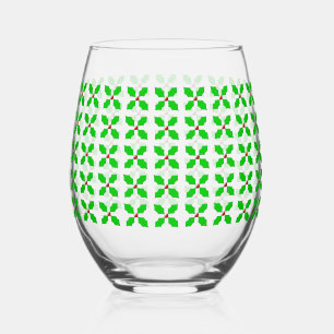 Merry Christmas Holly Patterned Stemless Wine Glass