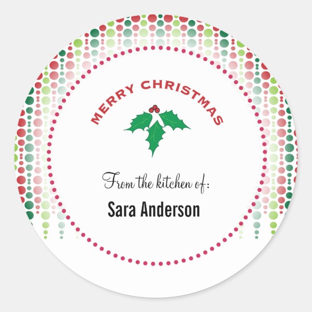 Merry Christmas holly, personalized baking Classic Round Sticker (Front)