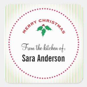 Merry Christmas Holly, Personalized Baking Square Sticker