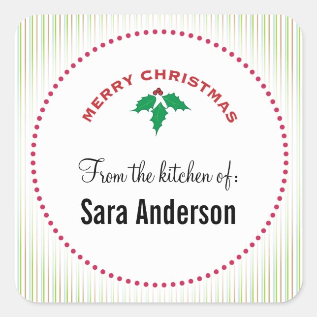 Merry Christmas Holly, Personalized Baking Square Sticker (Front)