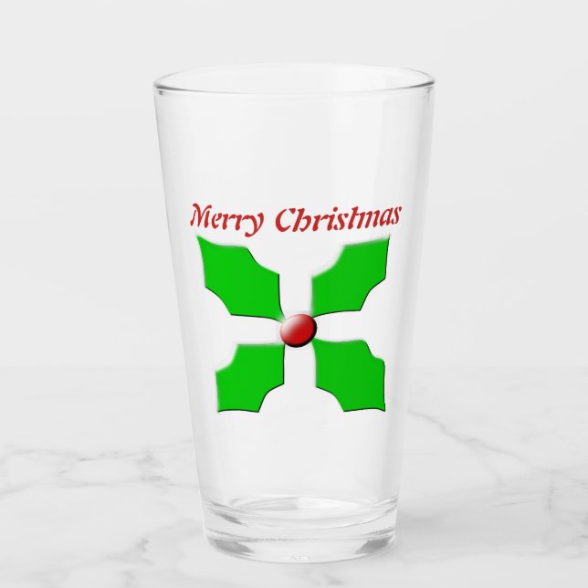 Merry Christmas Holly Personalized Glass (Front)