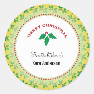 Merry Christmas Holly Personalized Goodies Classic Round Sticker