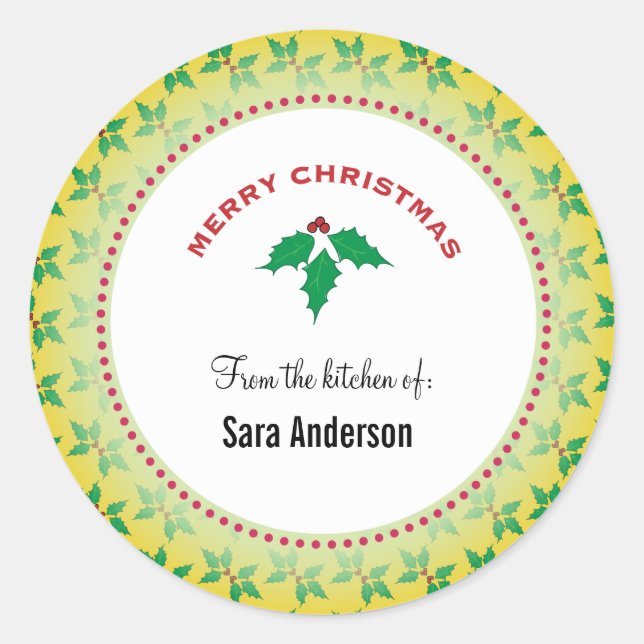 Merry Christmas Holly Personalized Goodies Classic Round Sticker (Front)