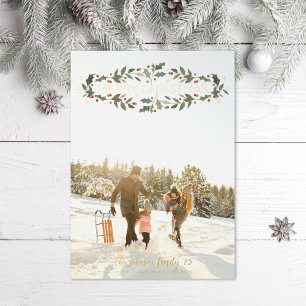 Merry Christmas Holly Photo Foil Holiday Card