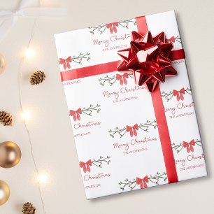 Merry Christmas   Holly & Red Bow   Personalized Wrapping Paper