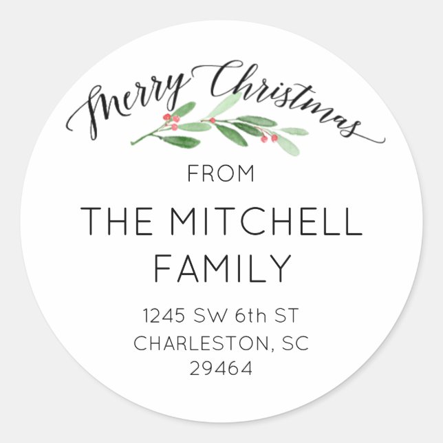 Merry Christmas Holly Return Address Sticker (Front)