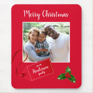 Merry Christmas  Holly Sprig - Custom Photo - Mouse Pad