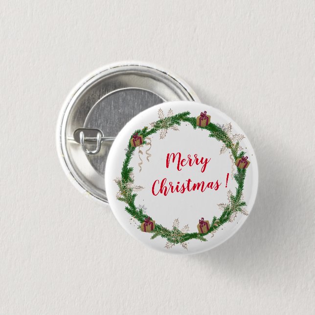 Merry Christmas holly wreath 1 Inch Round Button (Front & Back)