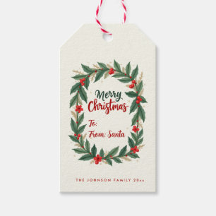 Merry Christmas Holly Wreath Gift Tags