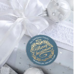 Merry Christmas Holly Wreath RSVP  Gold Blue Classic Round Sticker<br><div class="desc">An elegant simple modern Merry Christmas sticker. The main decor is Merry Christmas caligraphy  
FlorenceK design</div>