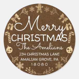 Merry Christmas Holly Wreath RSVP Kraft Brown Classic Round Sticker