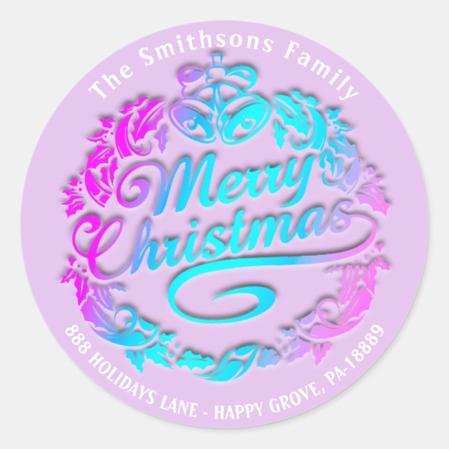 Merry Christmas Holly Wreath RSVP Royal Pin Blue Classic Round Sticker (Front)