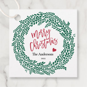 Merry Christmas Holly Wreath Rustic Typography  Favour Tags