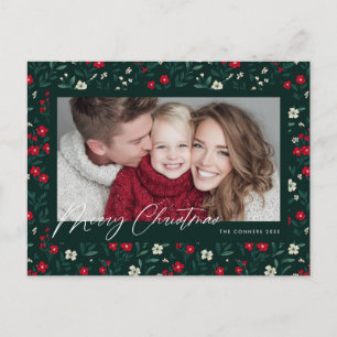 Merry Christmas Holy Berries Background Holiday Postcard