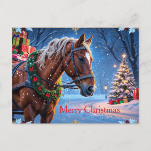 Merry Christmas Horse with Holiday Presents Postcard